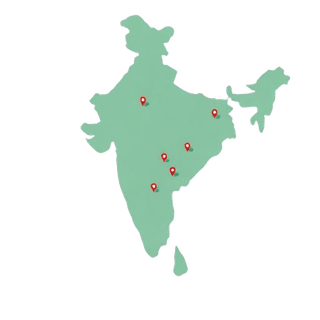 Illustrated map of India with city location pins
