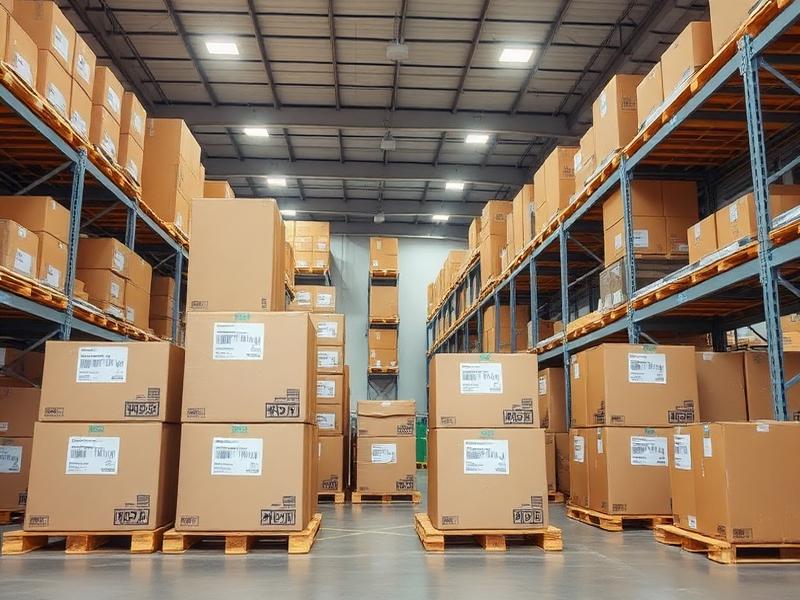 Labelled moving boxes stacked inside a clean secure warehouse